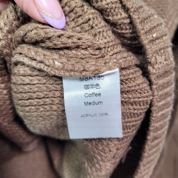 Women's Cable Knit Sweater Long Sleeve Pullover Crew-Neck Coffee Brown Medium - Picture 6 of 8